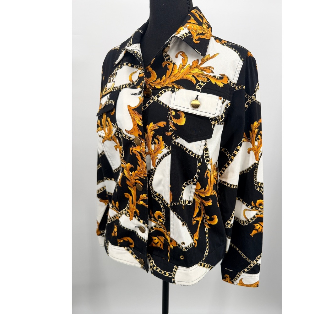 Draper's & Damon's Jacket Women Small Black White Gold NEW Baroque Chain Print